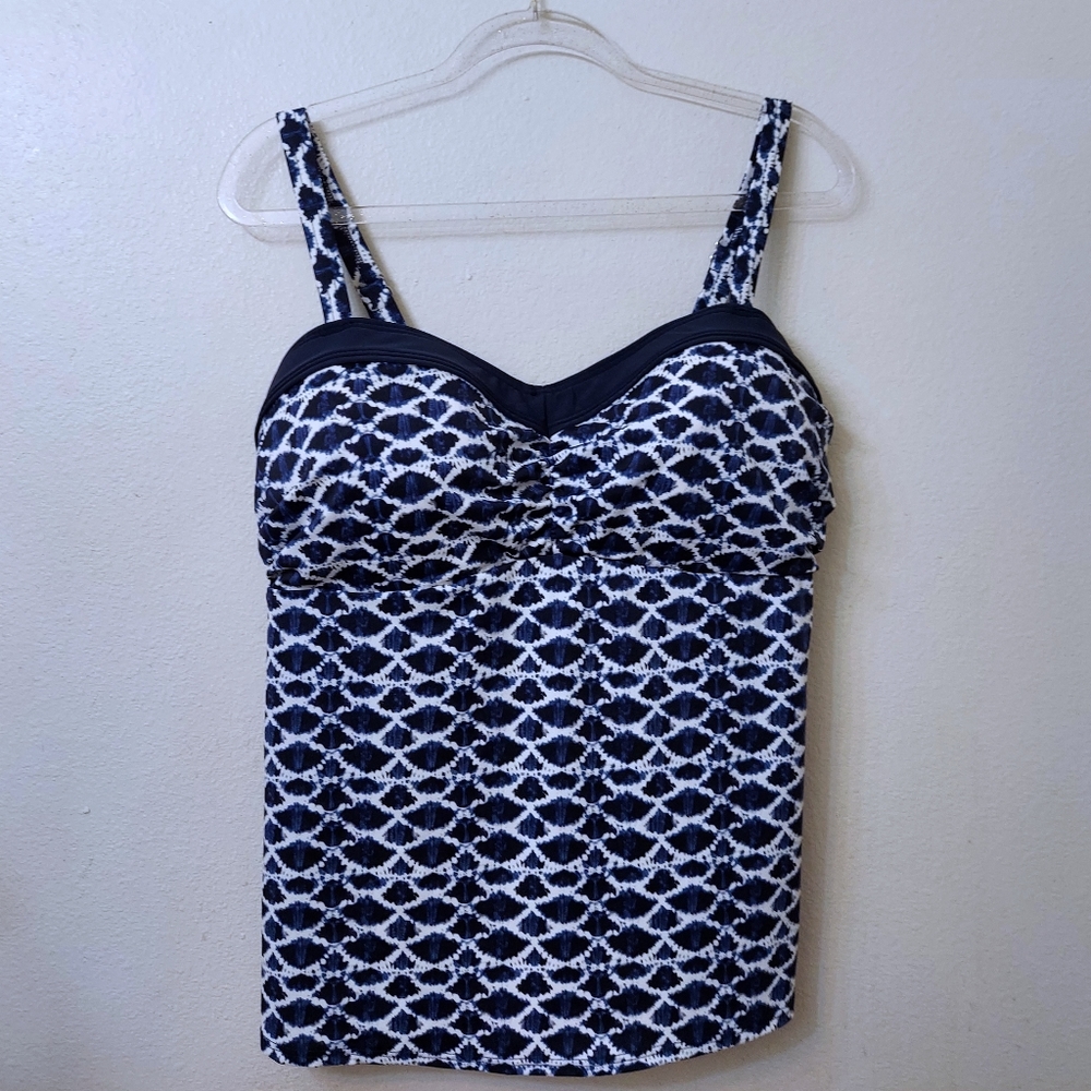 Paradise Bay Plus Tankini Top 20W Navy Blue Print